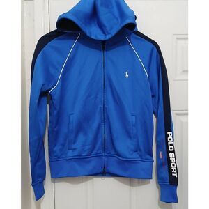 Polo sports womens small cobalt blue full zip hoodie sweatshirt fleece lined